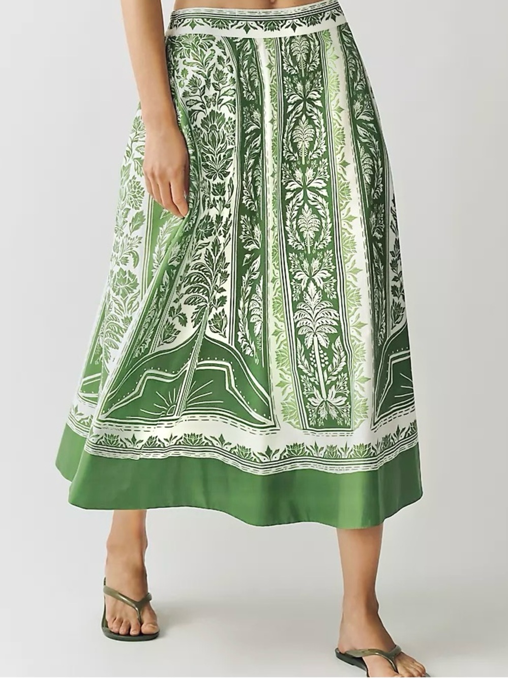 FARM Rio Green Tropical Botanical Print Cotton Midi Skirt Size Large NWT